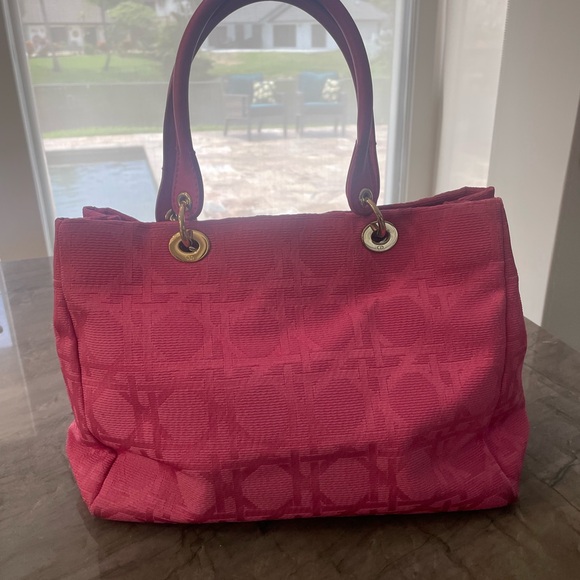 Authentic Christian Dior Pink Quilted Tote Satchel Career Resort Luxury Beachy - Picture 2 of 9
